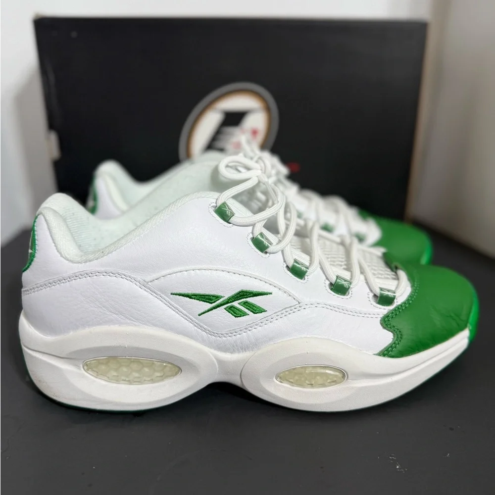 Reebok Question Low Green Toe White Leather Mens 11.5 w/box - Picture 6 of 15